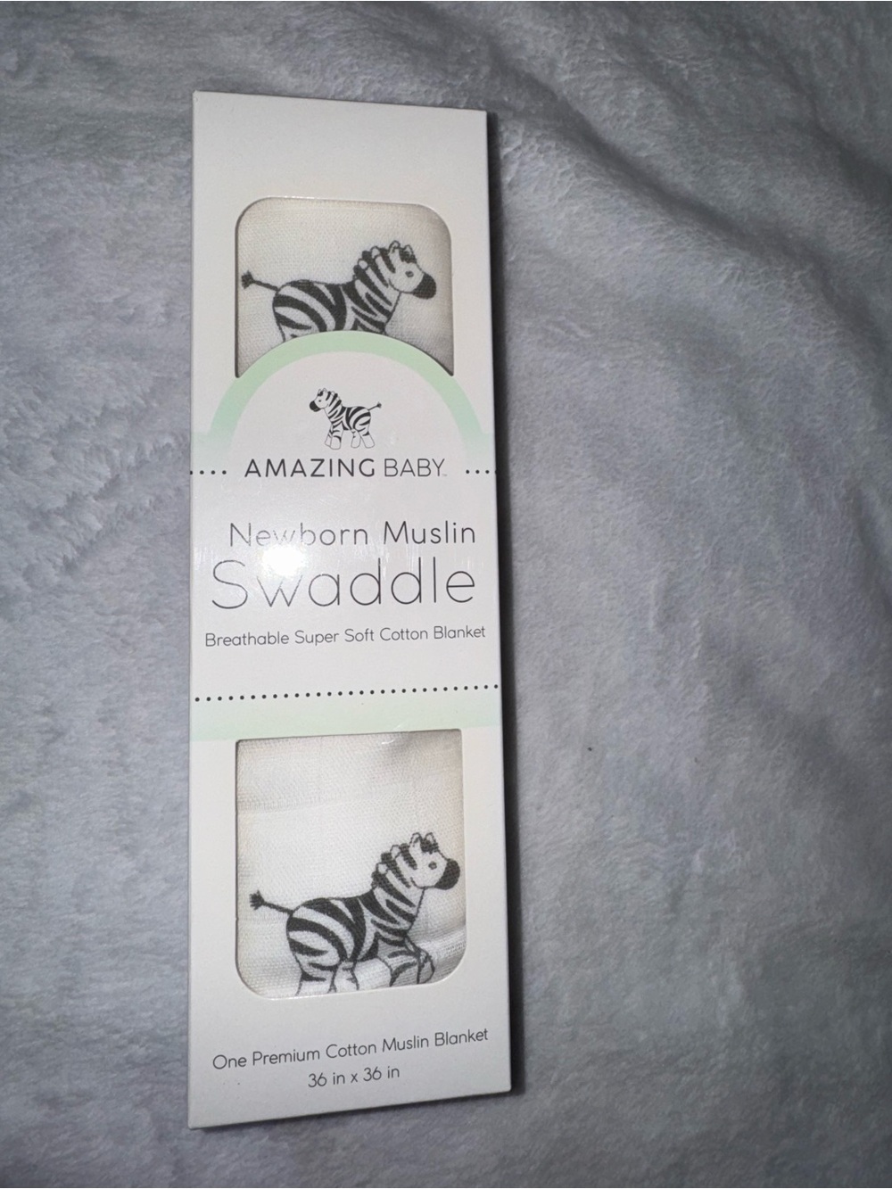 Newborn Muslin Swaddle Blanket - White with Zebra Print